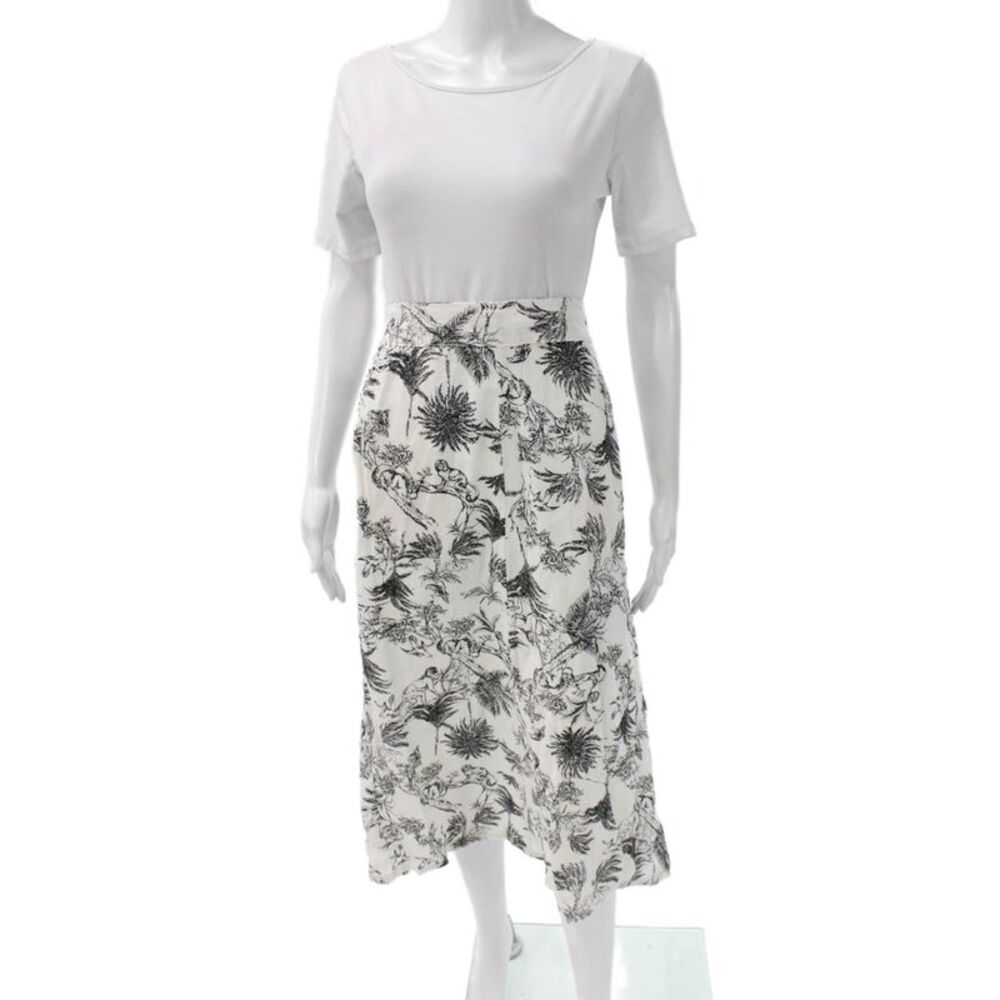 Joie Women A-Line Linen Floral Long Skirt White Size S